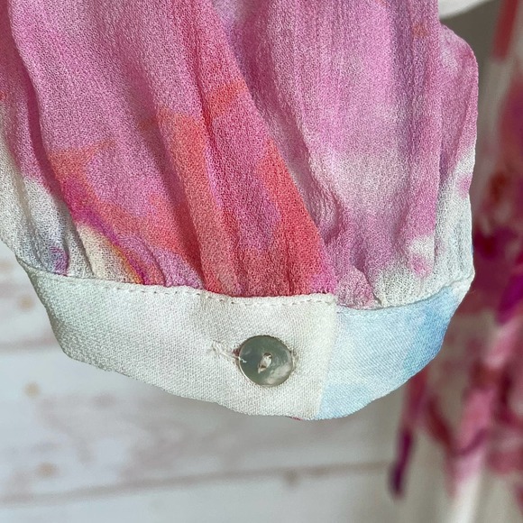 Soft Surroundings Women's Pink/Blue Floral Top Size Medium Tunic Tassel Ties - Picture 5 of 12